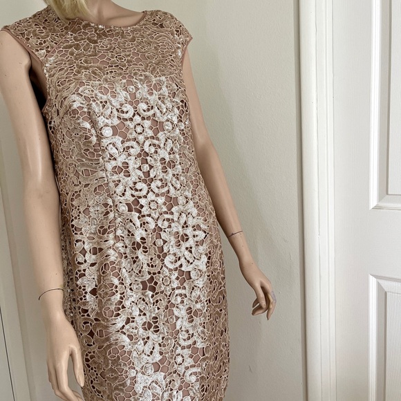 Aidan Mattox Rose Gold Mini Sequin Lace Mesh Cocktail Party Evening Dress 12 - Picture 2 of 16